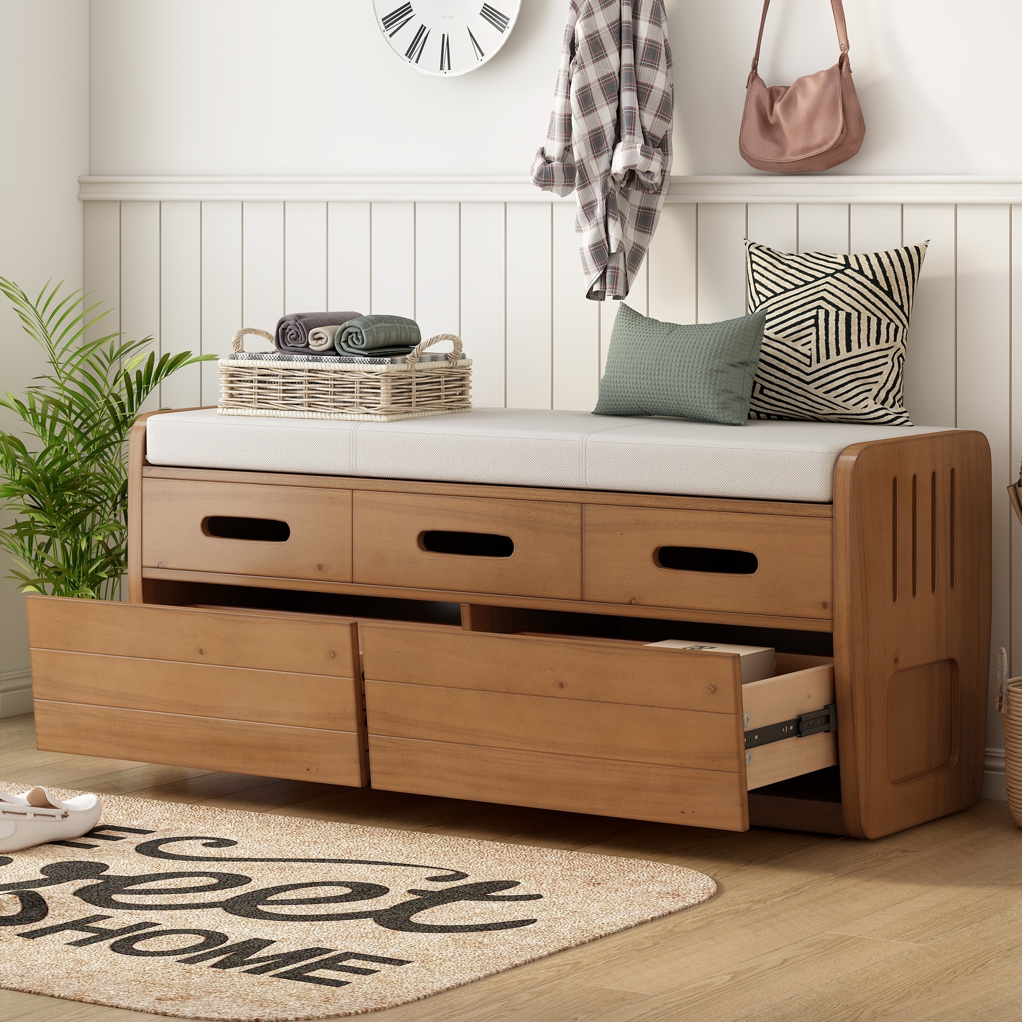 Storage bench with side table top