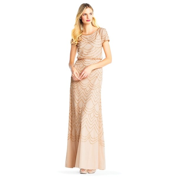 short sleeve blouson beaded gown
