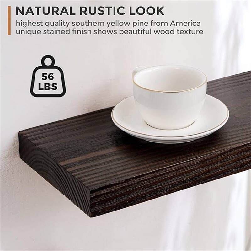 Floating Shelves - Farmhouse Natural Rustic Wooden Wall Shelf Set of 2-24 Inch Storage - 24"D x 6.7"W x 1.4"H
