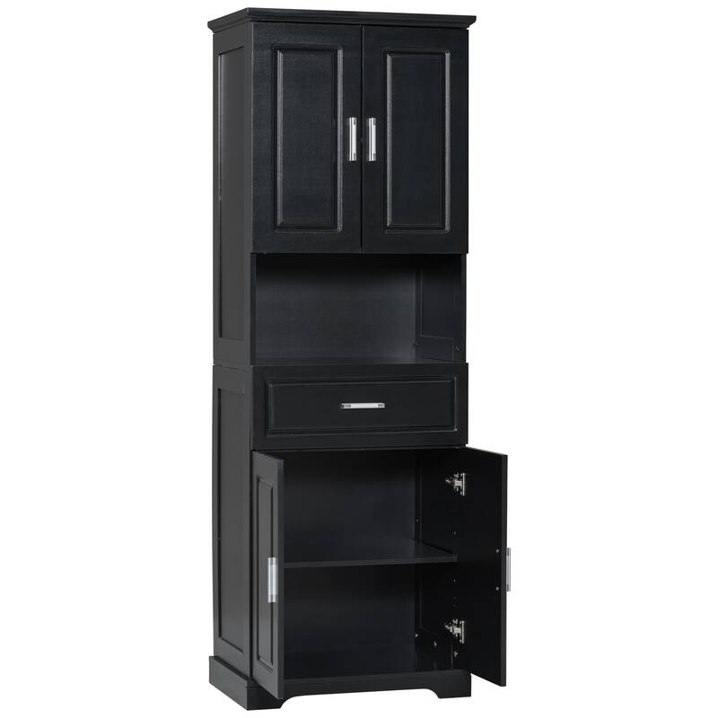 GDFStudio - Oliver Tall Bathroom Cabinet with Four Doors, Open Shelf, and Adjustable Storag