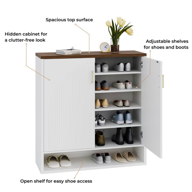 24 Pair Shoe Storage Cabinet with Adjustable Shelves, Hidden Shoe Organizer for Entryway, Foyer, Hallway