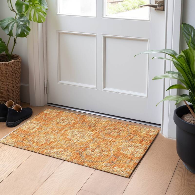 Premium Washable Super Soft Persian Floral Mayfield Rug - Orange - 1' 8" x 2' 6" - Rectangle