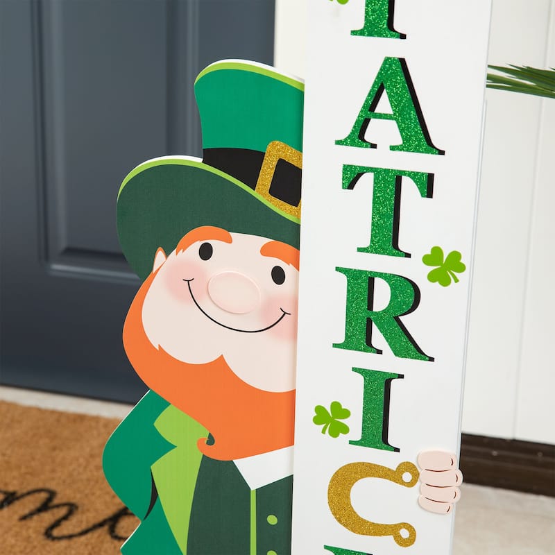 Glitzhome 36"H Wood Shamrock Leprechaun HAPPY ST.PATRICK'S DAY Sign Porch Decor
