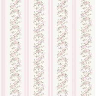 A Street Prints AST4649 Marigold Wreath Pastel Peach Floral Stripe Wallpaper