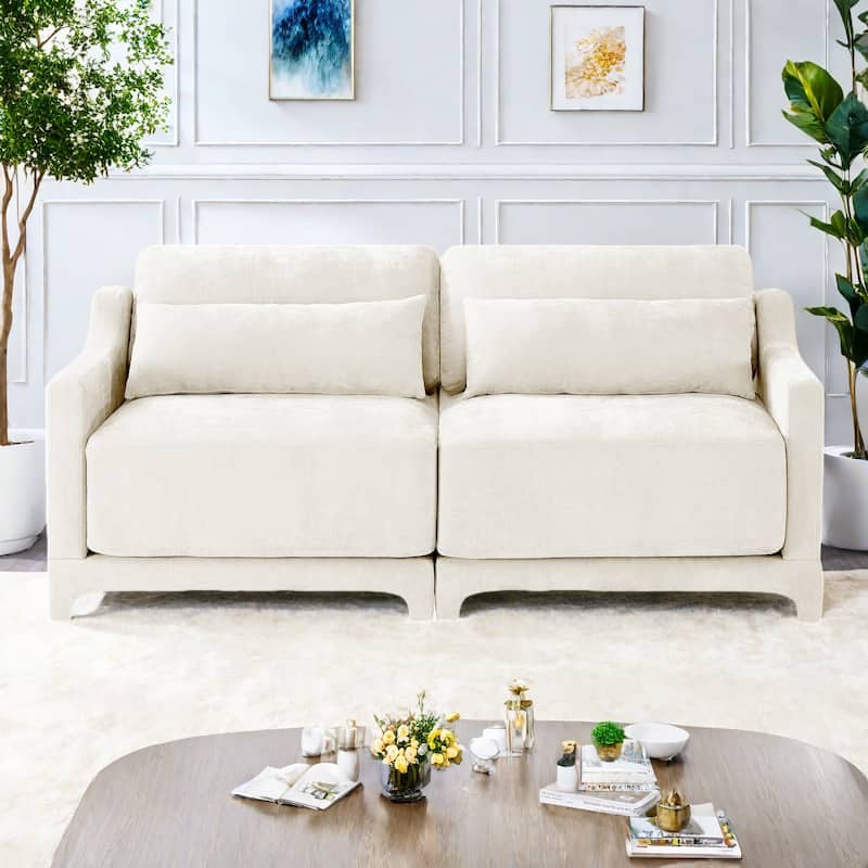 73.2" Chenille 3-Seater Sofa with 2 lumbar pillows for Living Room - Beige