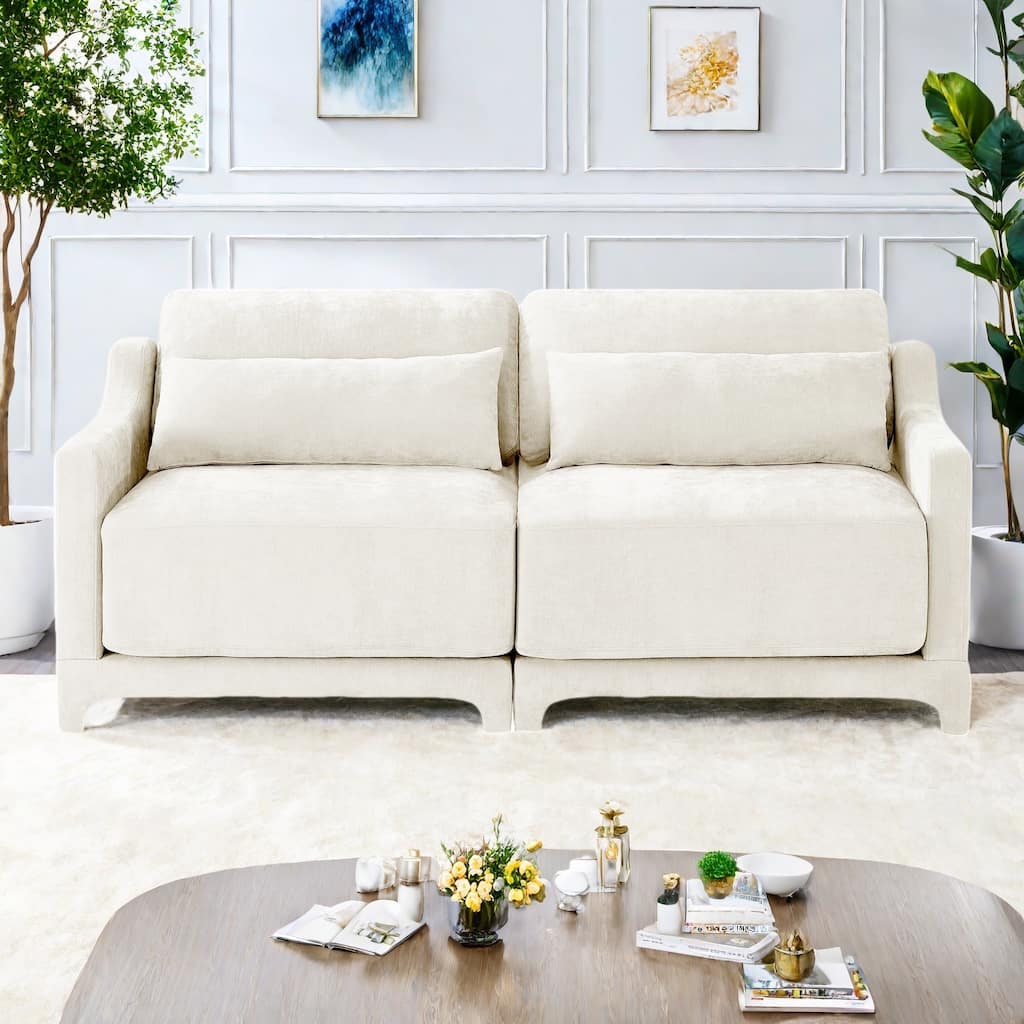 73.2" Chenille 3-Seater Sofa with 2 lumbar pillows for Living Room