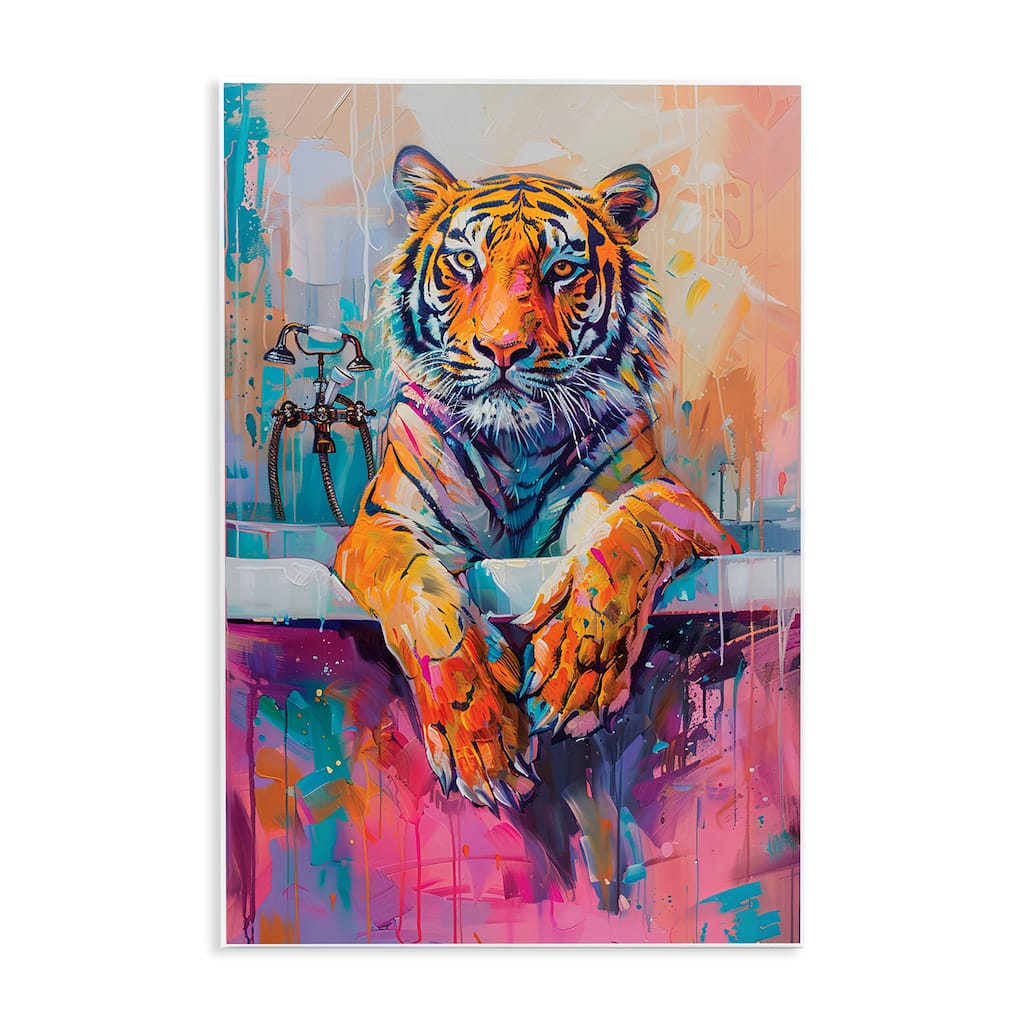 Stupell Bathing Tiger in Bright Tub Wall Plaque Art Design By LSR Design Studio
