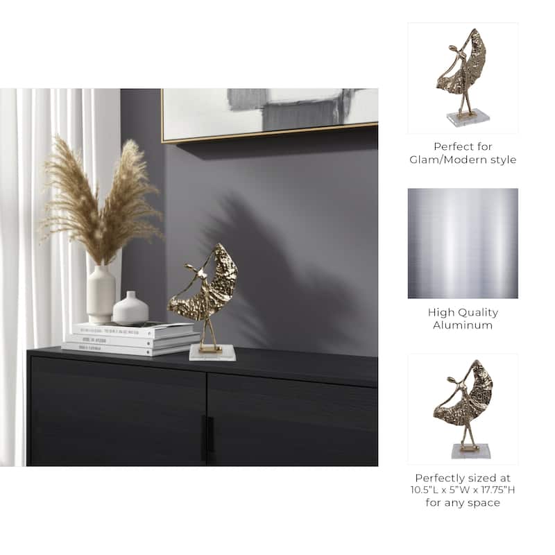 Metal Sculpture Dancer Figurine Modern Stylish Home Decor - 18" Gold - 10.5" x 5" x 17.75"