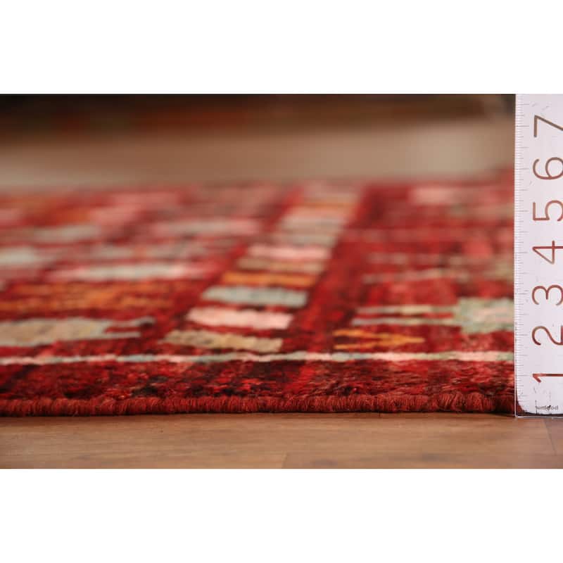 Red Geometric Moroccan Oriental Area Rug Hand-Knotted Wool Carpet - 5'8" x 7'8"