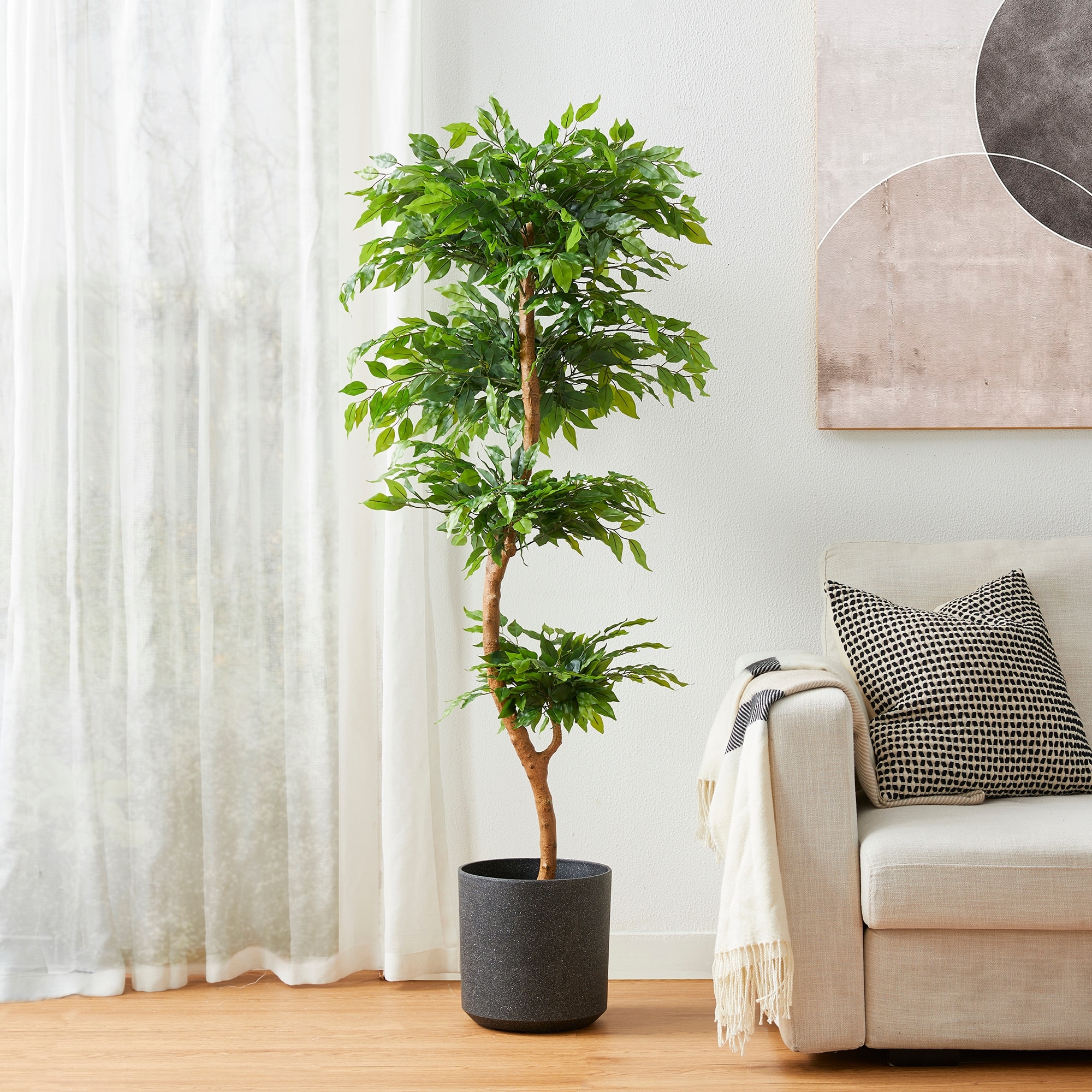 Glitzhome 5ft Artificial Ficus Tree Real Touch Faux Plant in Pot for Home Decor