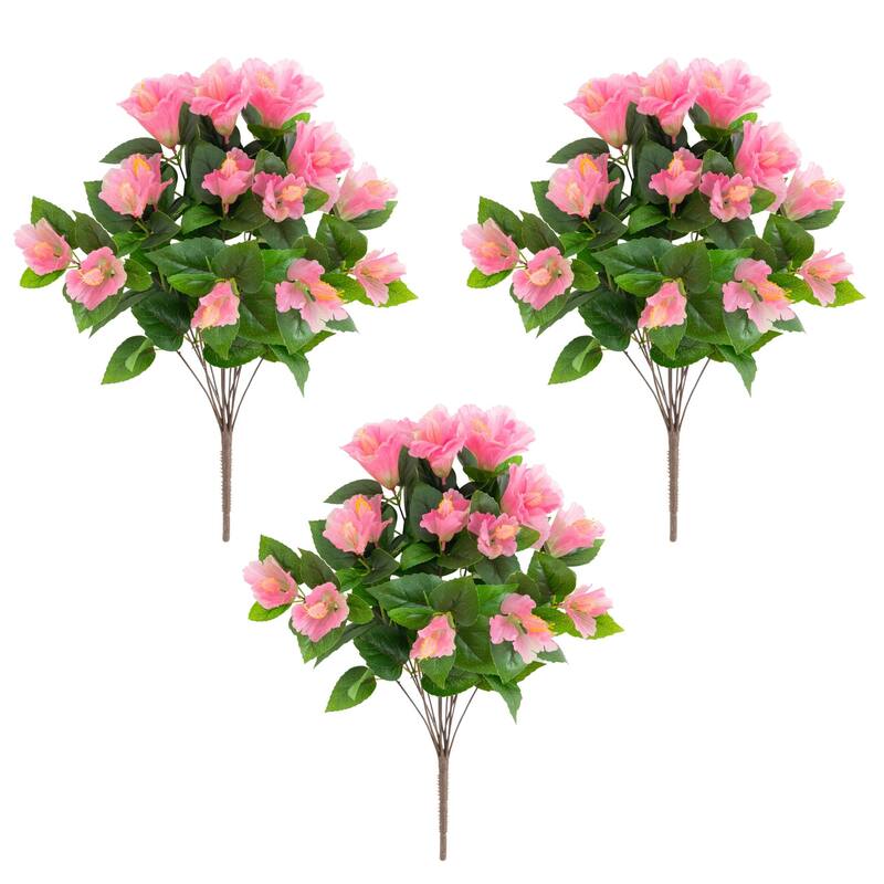 19-in UV Resistant Artificial Hibiscus Bush - Set of 3