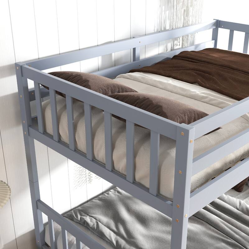 Roomfitters Twin Over Twin Rubber Wood Bunk Bed with Underbed Storage, Convertible to 2 Twin Beds, Ladder & Guardrails