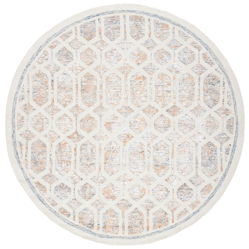 SAFAVIEH, Handmade Artistry Poulia Geometric Wool Rug - 7' Round - Ivory/Gold