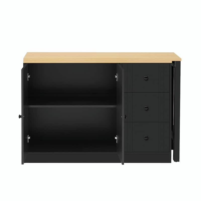 89.7'' Wooden Sideboard with Extendable Table - Multifunctional Storage Cabinet with 2 Doors and 3 Drawers