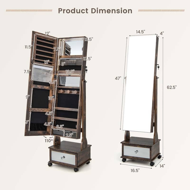 Costway Jewelry Cabinet Armoire Full-Length Mirror Lockable with - See Details