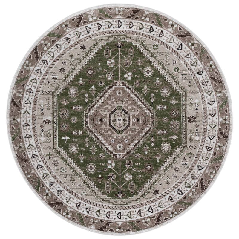 SAFAVIEH Bayside Machine Washable Surmeli Shabby Chic Rug - 6'7" Round - Green/Ivory