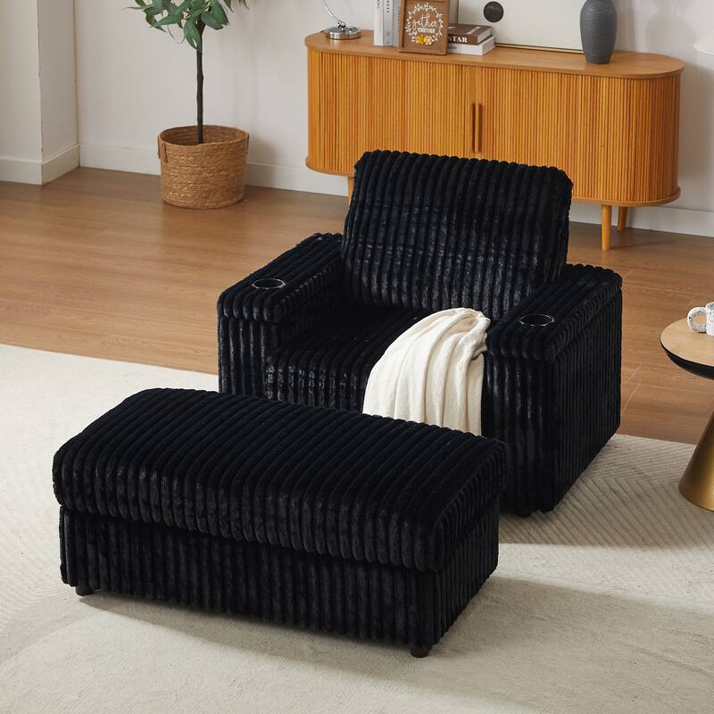 Anmytek 42.5-Inch Corduroy Deep-Seated Single Recliner With Backrest Pillow Cup Holder & Storage Footrest