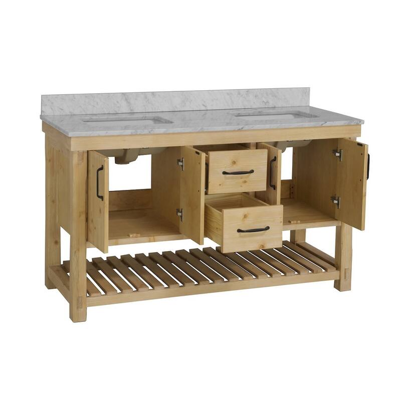 KitchenBathCollection Birmingham 60" Double Bathroom Vanity with Carrara Marble Top