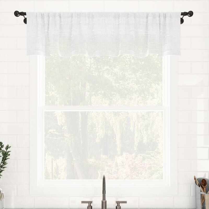 Clean Window Textured Slub Stripe Anti-Dust Linen Blend Sheer Cafe Curtain Valance - White - 52" x 14"