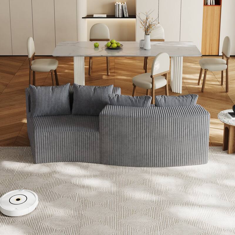 Modular Curved Loveseat Couch Corduroy Sectional Sofa with 4 Pillows