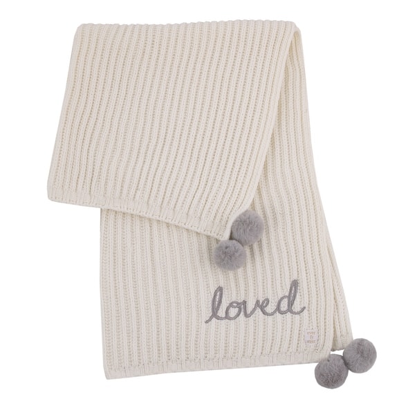 slide 2 of 3, NoJo Loved Ivory Chenille Pom Pom Baby Blanket