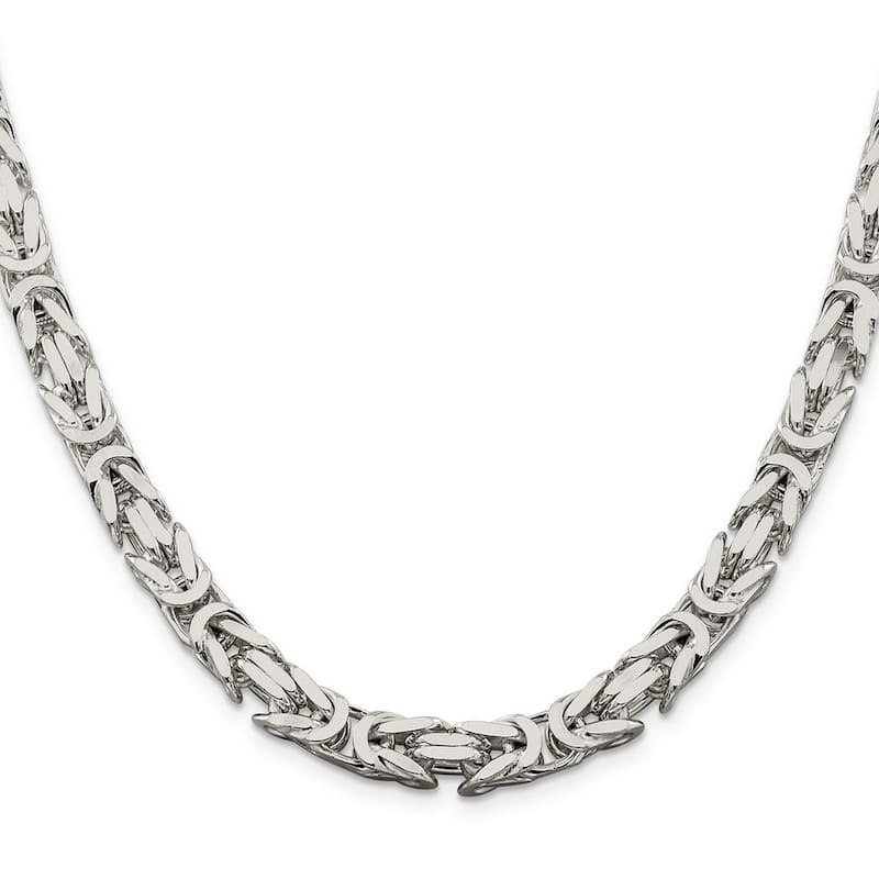 Curata 925 Sterling Silver Solid Polished 7.5mm Square Byzantine Chain Anklet 9 Inch Lobster Claw