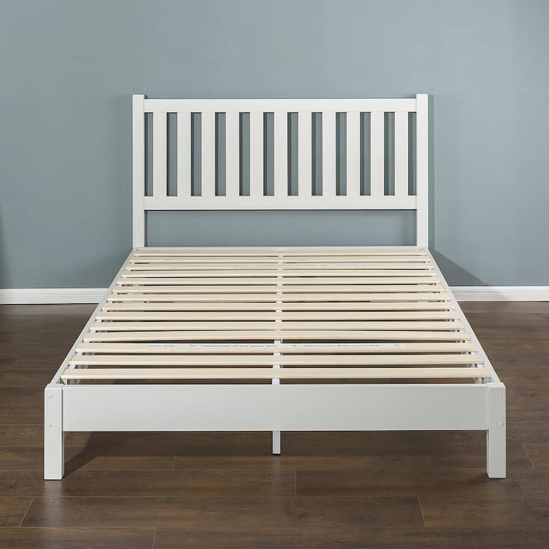 Priage by ZINUS Off-White Wood Deluxe Platform Bed Frame with Headboard