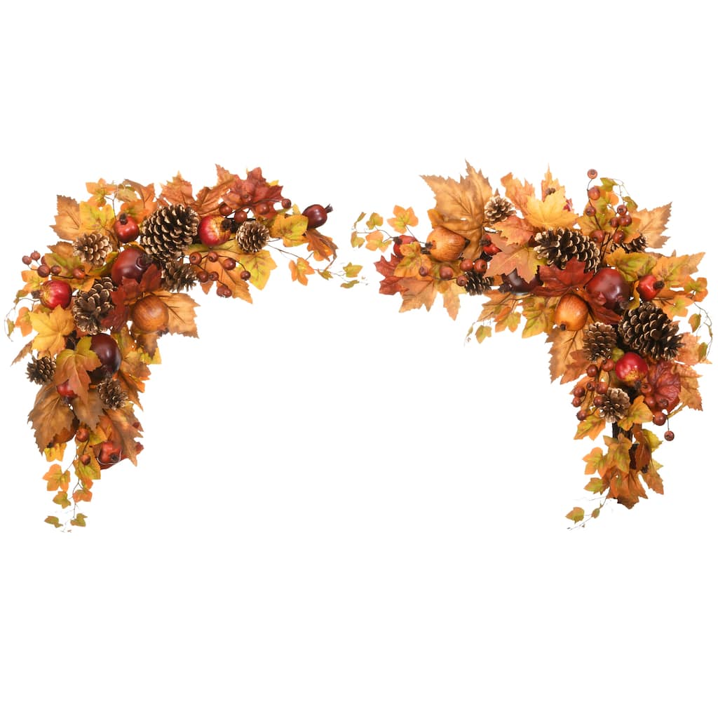 National Tree Company Artificial Autumn Door Corners with Maple Leaves, Pine Cones, Pomegranates, Set of 2, 30 Inches - 30 in