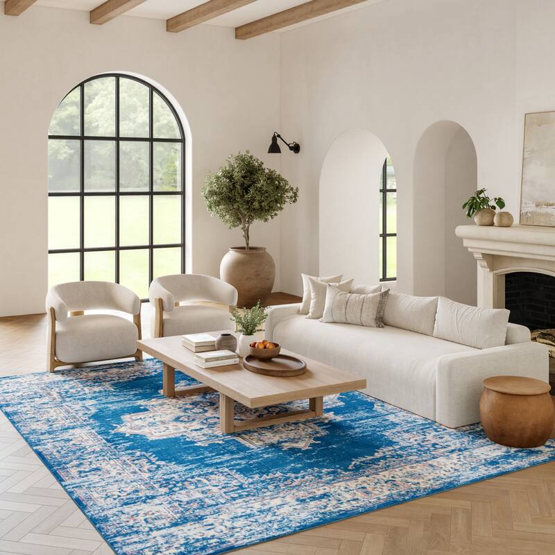 Nourison Grafix Distressed Vintage Medallion Area Rug - 7' 10" x 9' 10" - Aqua Blue