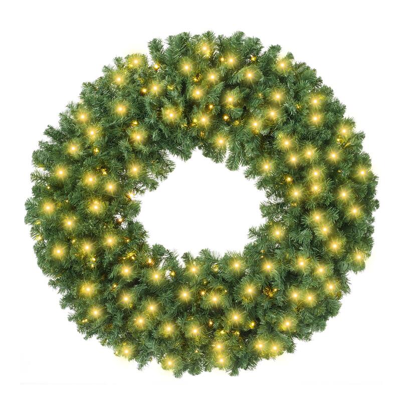 Green Fir Artificial Holiday Christmas Wreath Holiday Décor - Green White Lights - 48 Inch