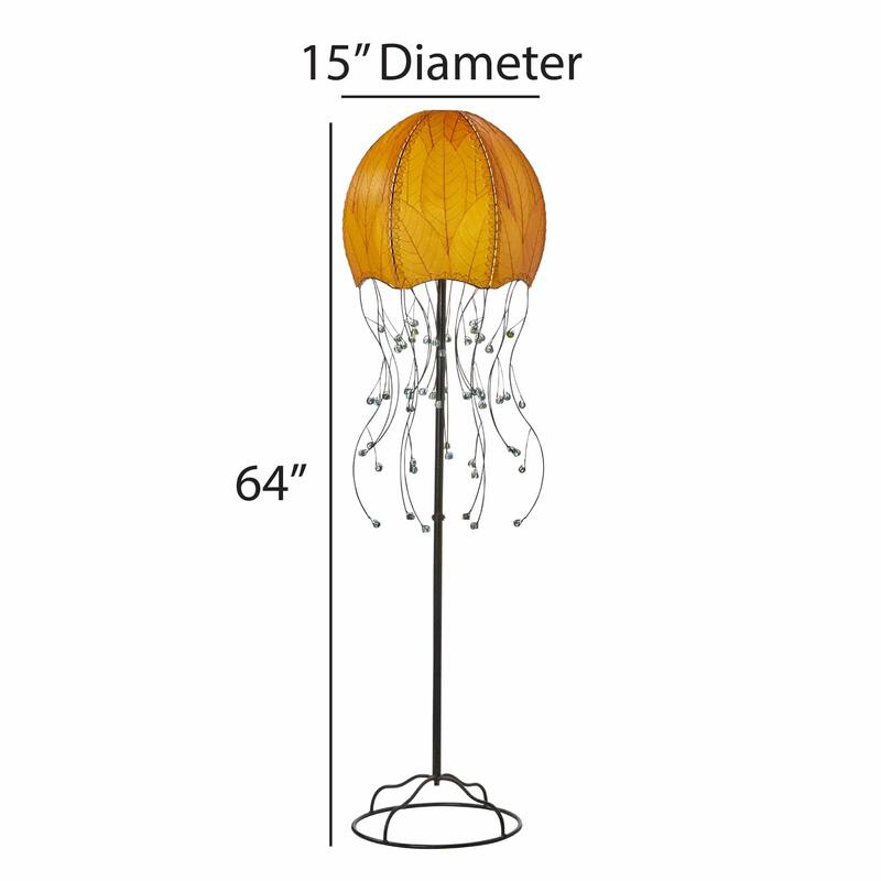 Handmade Jellyfish Large Floor Lamp, Cocoa Leaves Shade, 15 x 15 x 64 in.