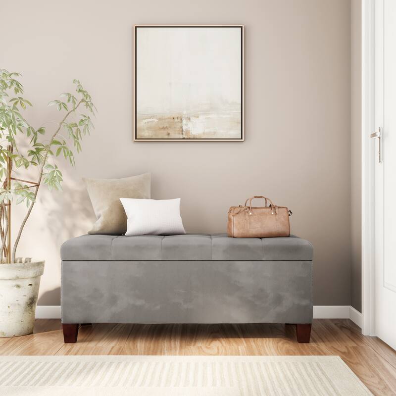 Copper Grove Clarkia Grey Tufted Flip-Top Ottoman with Shoe Storage