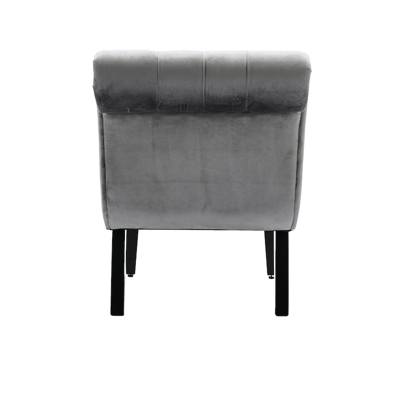 Silver Modern 22.83" Upholstered Buttons Tufted Accent Chair with Wooden Legs for Living Room