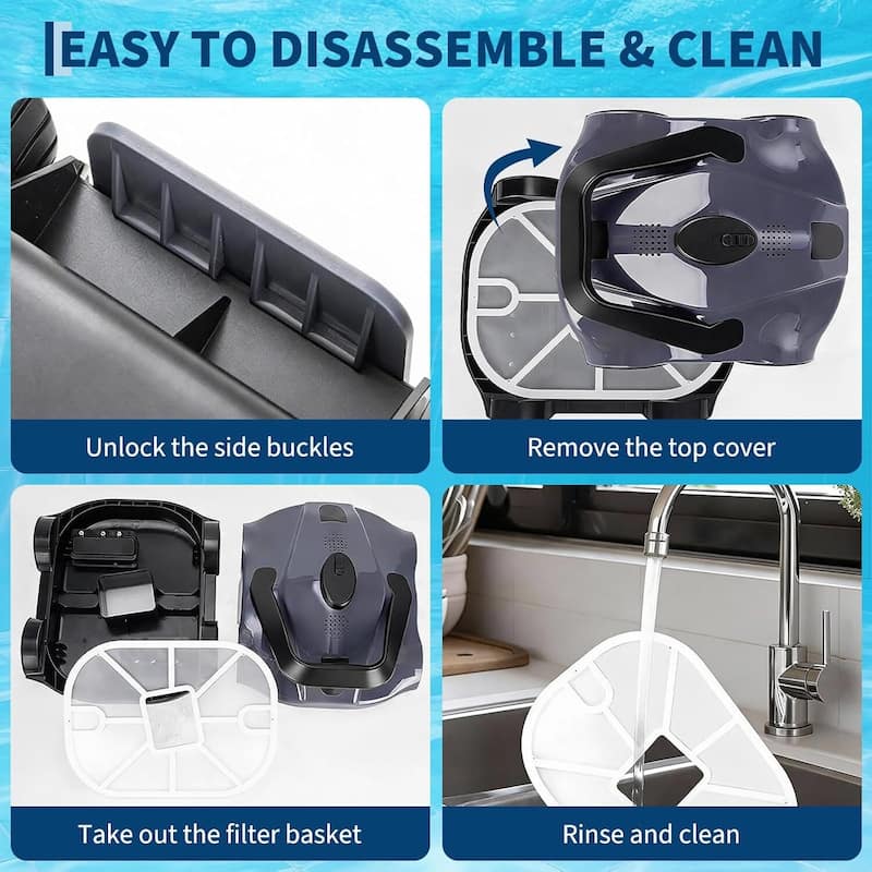 Cordless Pool Cleaner Robotic, Pool Vacuum for Inground Pools Up to 860 Sq.ft, Grey - N/A