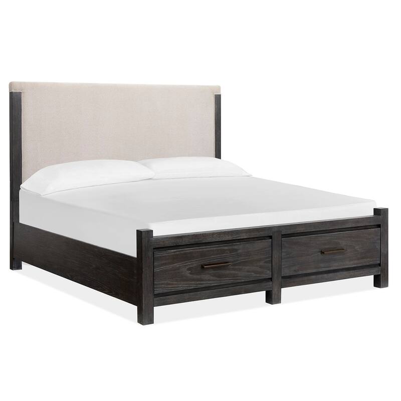 Magnussen Home Plum Creek Ravenwood Black Upholstered Panel Storage Bed - Queen