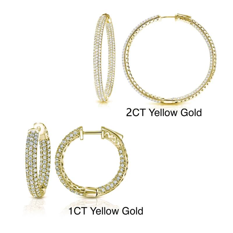 Auriya 14k Gold Small to Large Inside Out Pave Diamond Hoop Earrings (H-I, SI1-SI2) - 1ct TDW (0.98-inch) - Yellow Gold