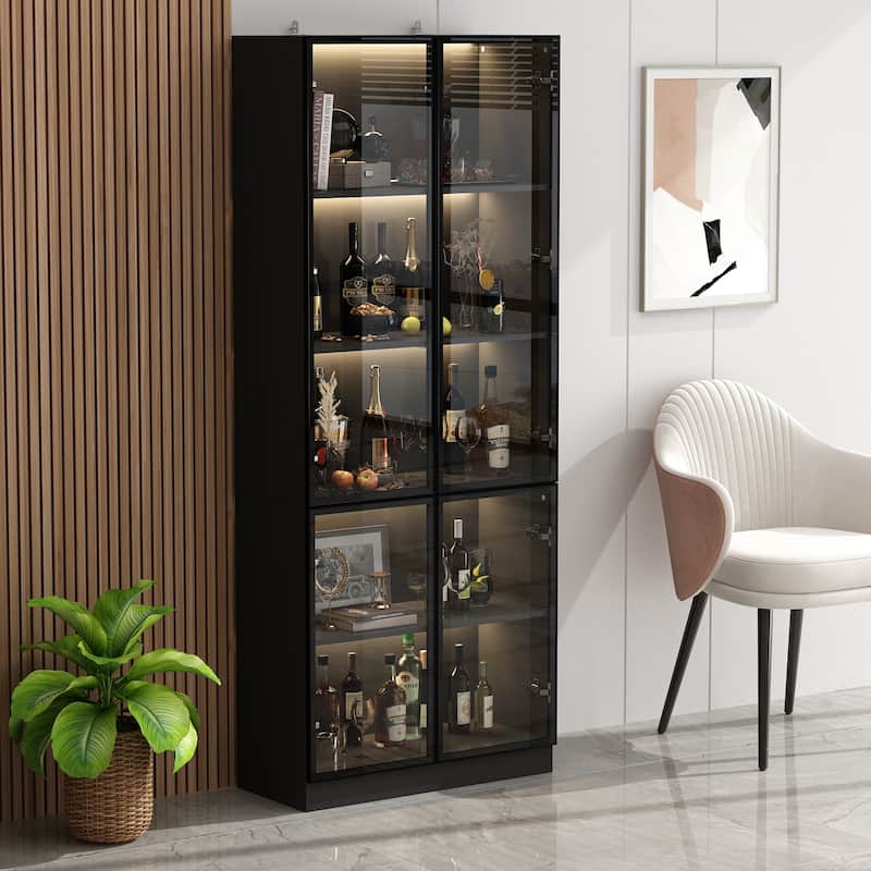 Sleek Modular Curio Wine Cabinet Storage Solution with Glass Doors