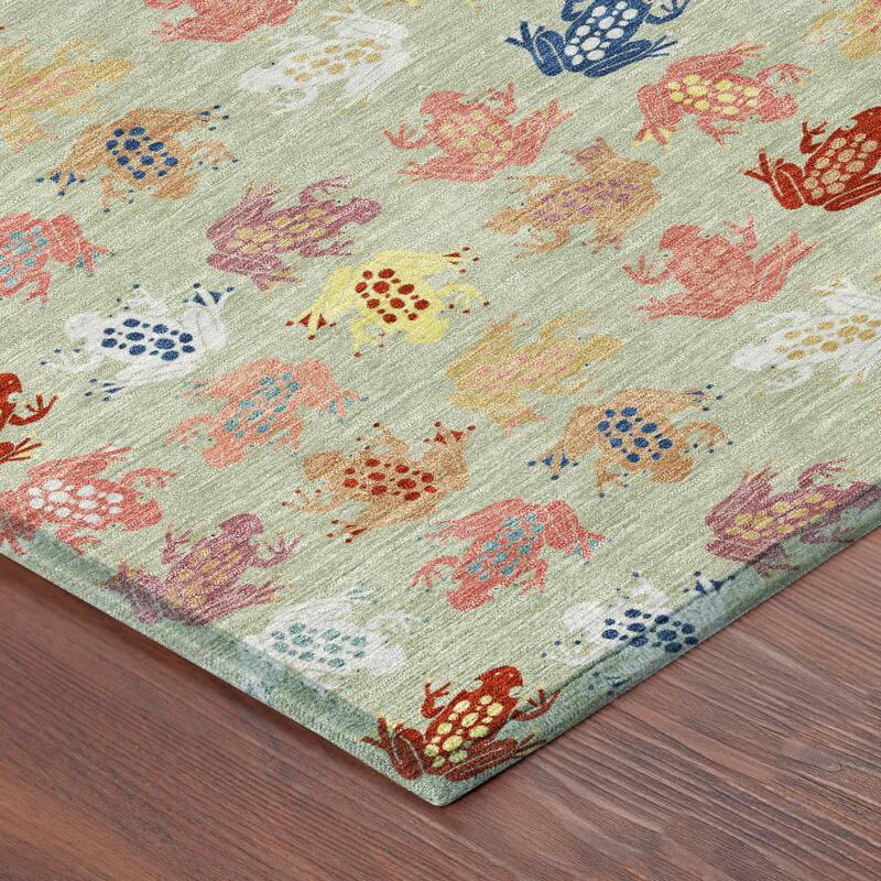 Machine Washable Indoor/ Outdoor Modern Frogs Chantille Rug