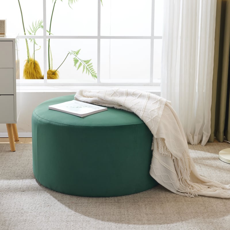 Olias Velvet Upholstered Round Ottoman by Christopher Knight Home