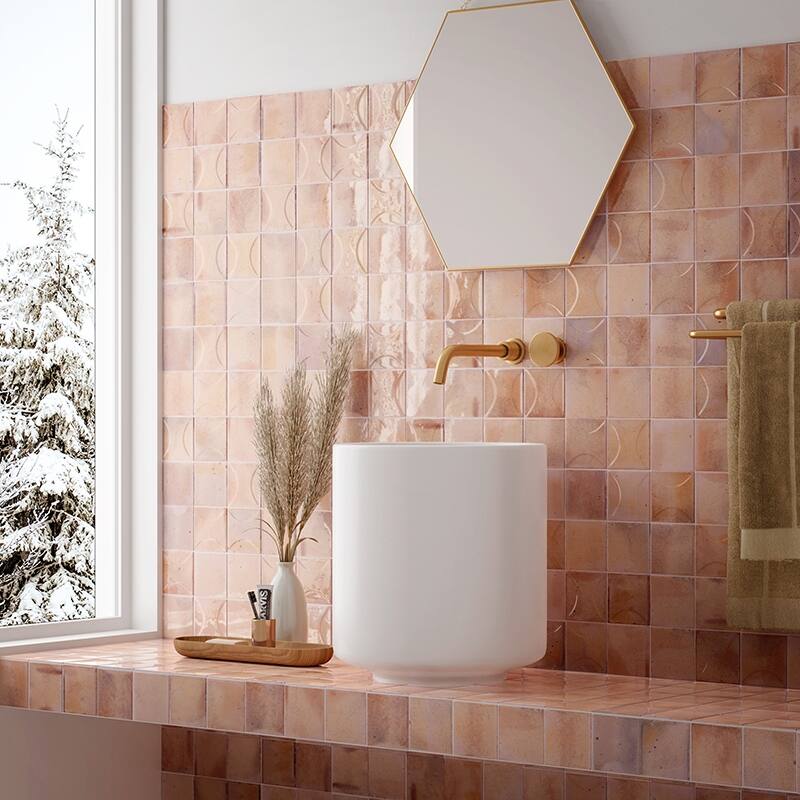 Antiek 3.94 in. x 3.94 in. Glossy Pink Ceramic Square Wall and Floor