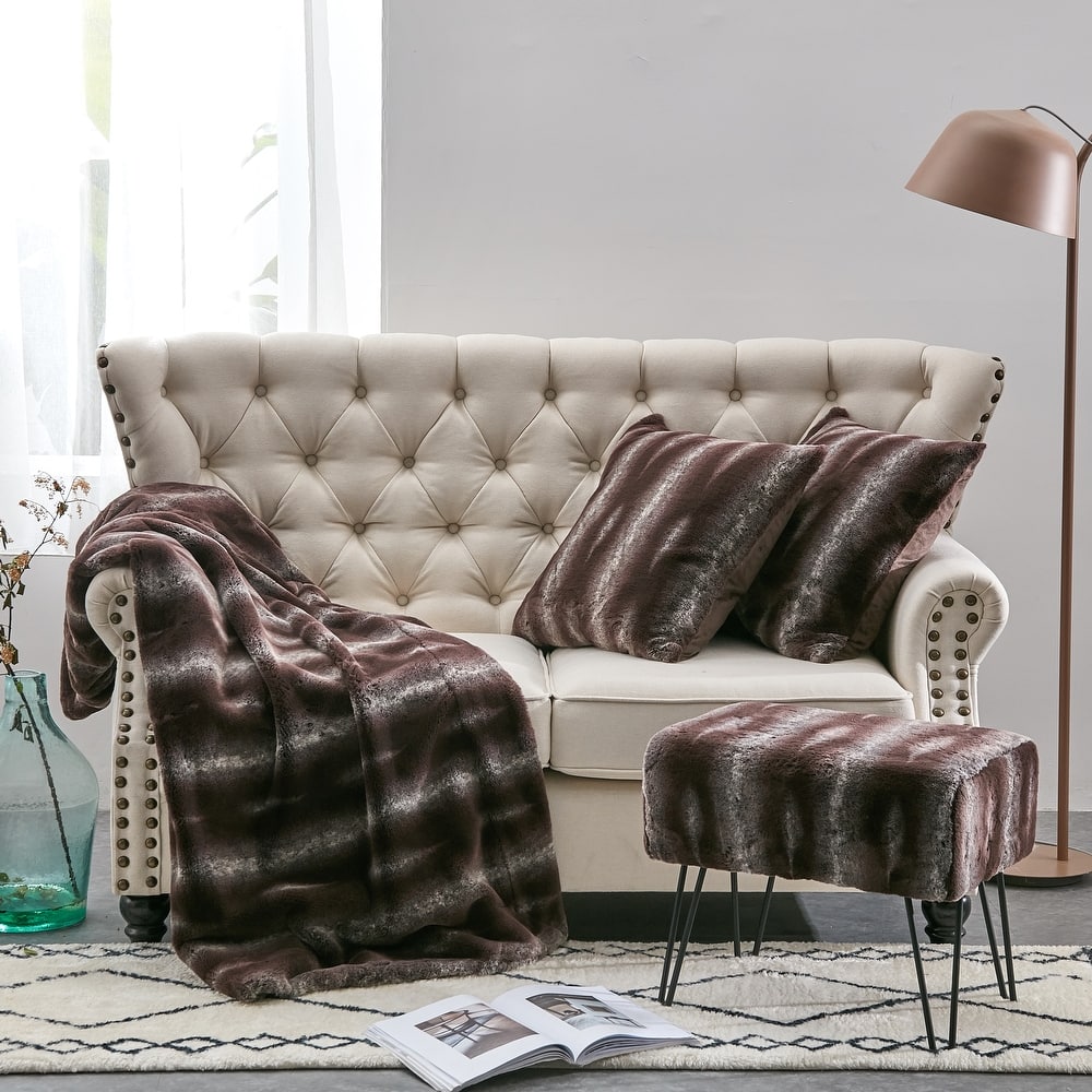 Serenta Tip Print Light FauxFur Throw Pillow Shell Ottoman 4 PC Set