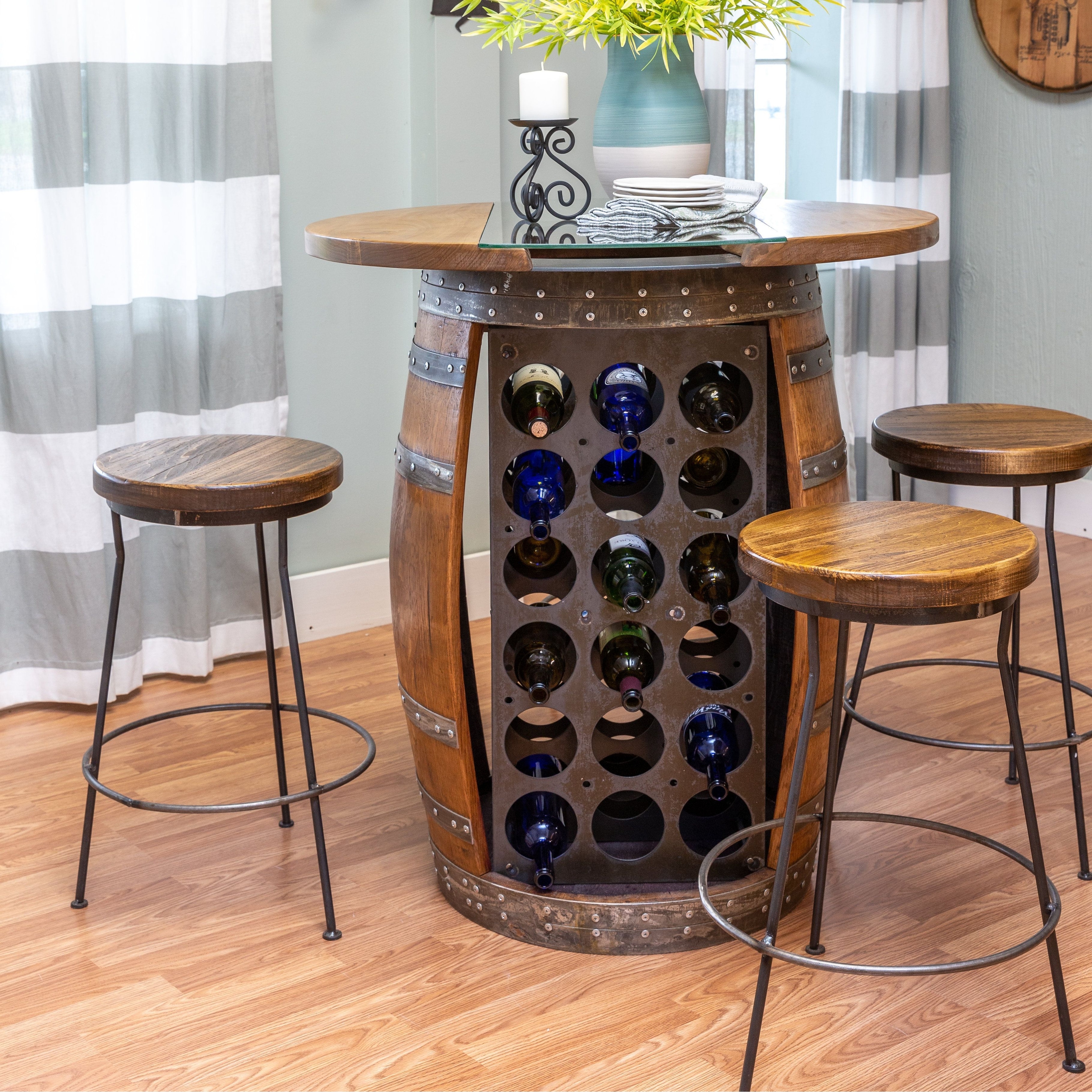 Wine Barrel Designs 4-Person Barrel Bar Set with Storage - Brown