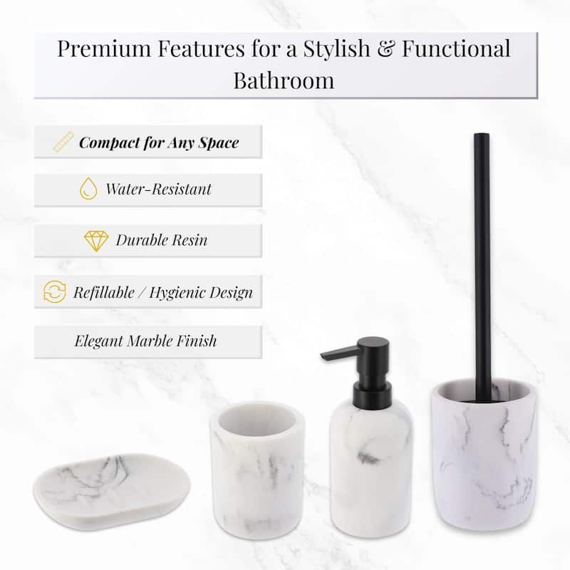 4-Piece Marble Bathroom Accessory Set - 10"L x 10"W x 10"H
