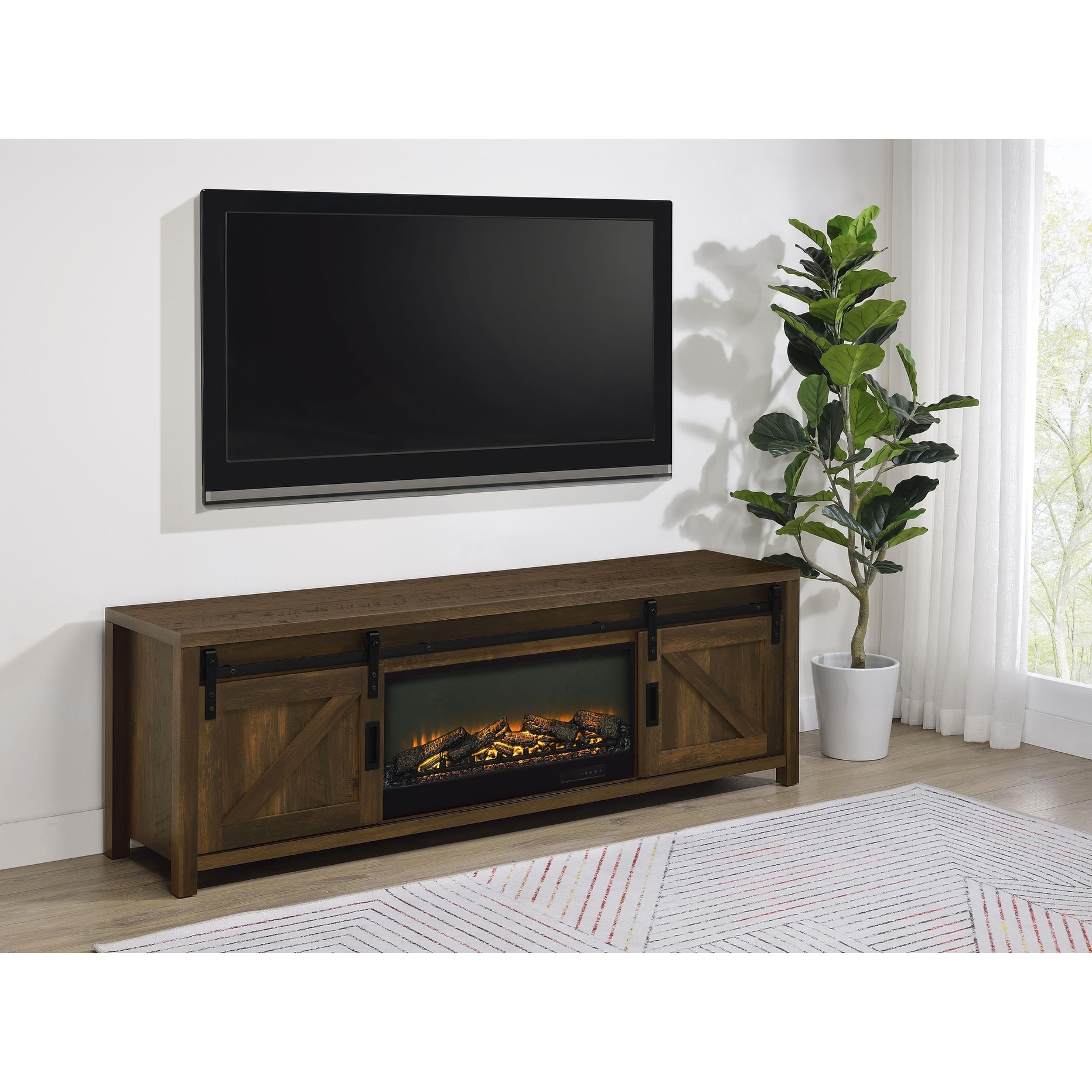 Enfield 71-inch TV Stand Fireplace Media Console Dark Pine