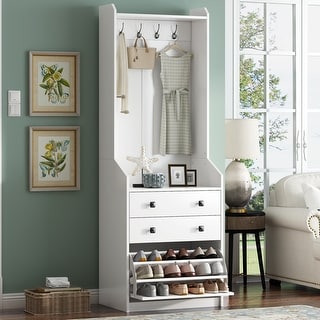 Fashion Drawer Storage Coat Rack,4 Coat Hooks,2 Large Drawers,Flip-Top ...