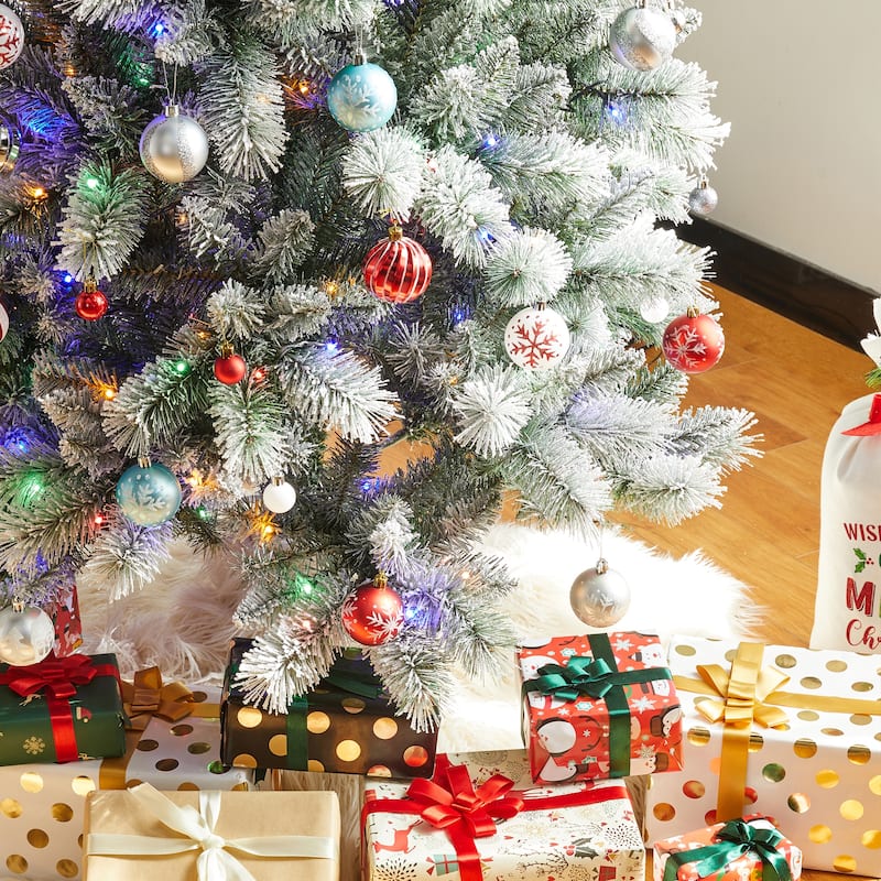 Glitzhome 7.5/9/11ft Pre-Lit Flocked Warm White & Multi-color Artificial Christmas Tree with Remote Controller