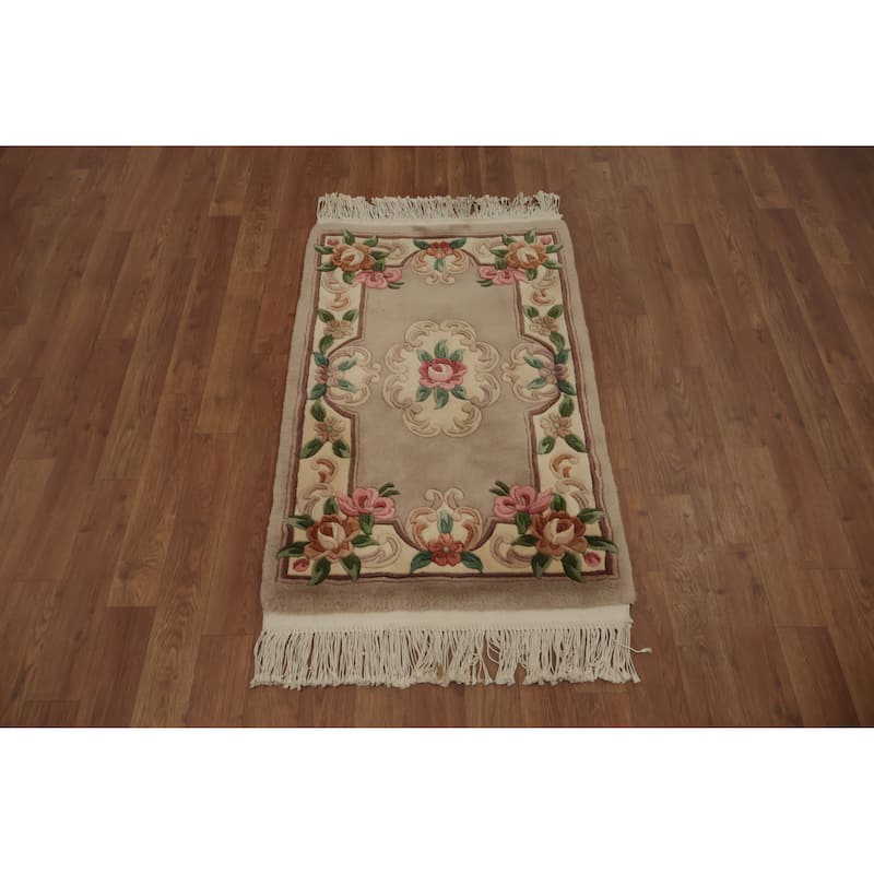 Hand Knotted Oriental 100% Wool Carpet Traditional Floral Brown Art Deco Area Rug - 3' 4'' X 2' 0''