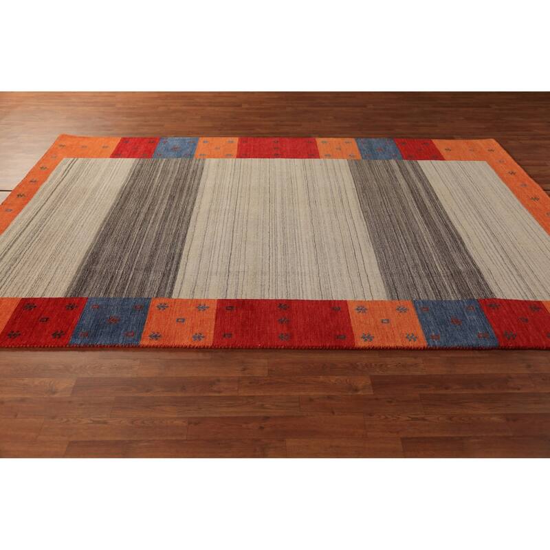 Striped Gabbeh Oriental Area Rug Handmade Wool Carpet - 6'7"x 9'8"
