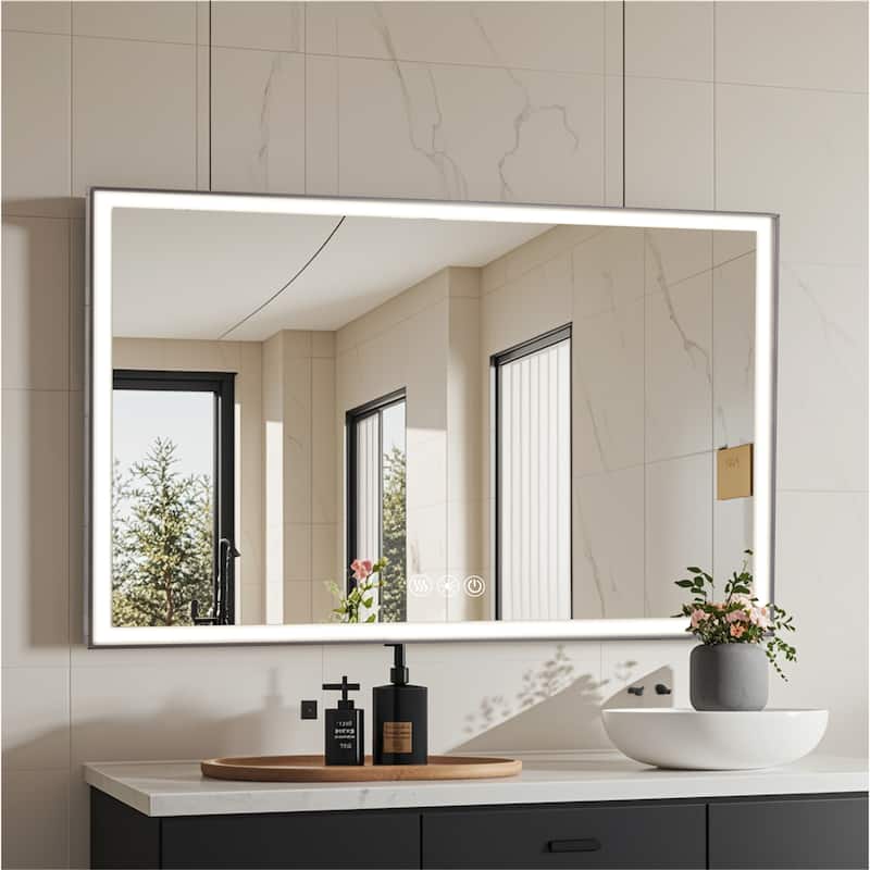 48x32 inch LED Framed Bathroom Vanity Mirror Aluminum Frame 3 Colors Anti fog Modern