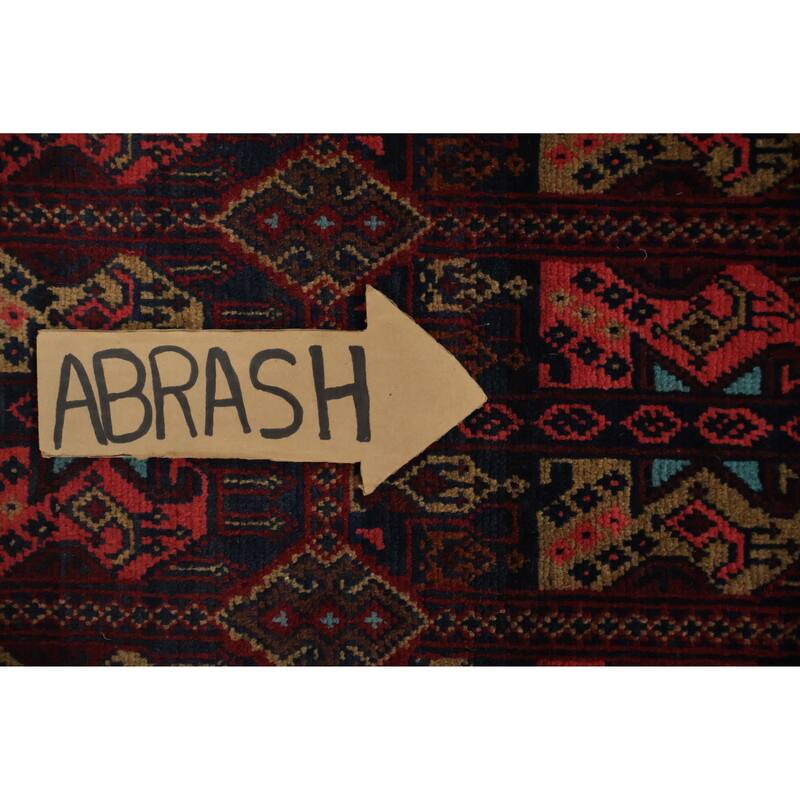 Hand Knotted Oriental 100% Wool Carpet Traditional Geometric Red Balouch Area Rug - 3' 7'' X 1' 10''